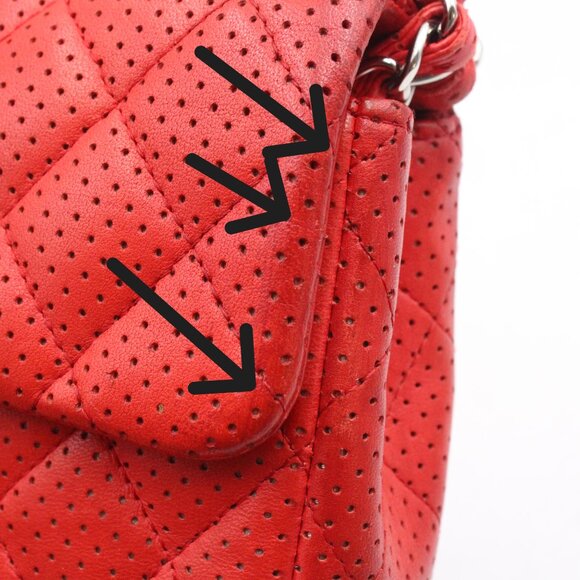 Pre-Owned, Restored CHANEL Perforated Leather Flap Shoulder Bag in Red/Silver - Picture 14 of 16